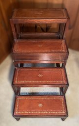 ANTIQUE MAHOGANY AND LEATHER METAMORPHIC LIBRARY STEP TABLE