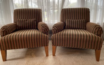PR OF STRIPED ETHAN ALLEN ARM CHAIRS