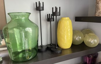 COLLECTION OF DECORATIVE GLASS AND PLANTER STANDS