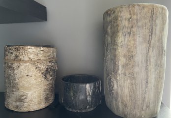 PR OF STONE AND MARBLE VASES AND CANDLE