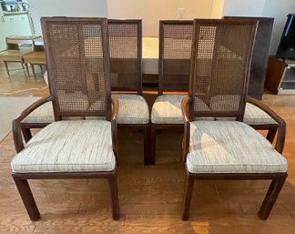 6 PC SET HENREDON CAMPAIGN STYLE CANE BACK DINING CHAIRS