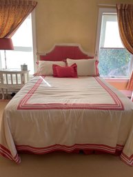 COUNTRY SWEDISH QUEEN SIZE BED WITH ROSE UPHOLSTERED HEADBOARD