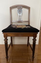 ANTIQUE CHAIR WITH FLORAL EMROIDERED SEAT CUSHION