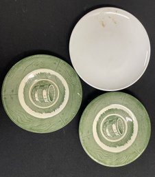 PR OF ROYAL CHINA SAUCERS AND WHITE PORCELAIN DISH