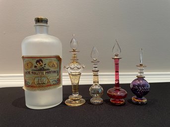 ANTIQUE ENCRE VIOLETTE BOTTLE AND COLLECTION OF HAND BLOWN PERFUME BOTLES
