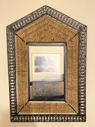 METAL WALL MIRROR FRAMED WITH RATTAN
