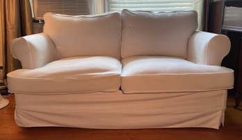 White Covered Upholstered Love Seat (1 Of 2)