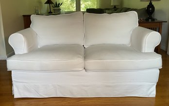 White Covered Upholstered Love Seat (2 Of 2)