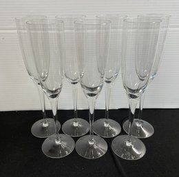 7 PC SET OF CRYSTAL FLUTED CHAMPAGNE GLASSES