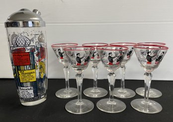 7 PC MARTINI COCKTAIL GLASSES AND COCKTAIL SHAKER