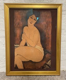 FRAMED PRINT OF 'NUDE SITTING ON A DIVAN' BY AMEDEO MODIGLIANI