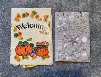 PAIR OF 'WELCOME' WALL ART