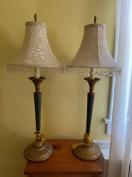 PAIR OF VINTAGE TABLE LAMPS WITH CREAM BEADED SHADES