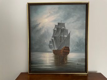 Vintage Signed Painting Of Ship