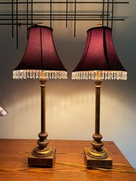 Pair Of Vintage Burgundy With Beads Lamp