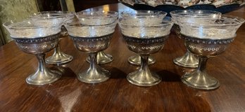8 PC SET OF J.E. CALDWELL AND CO STERLING AND ETCHED CRYSTAL DESSERT BOWLS
