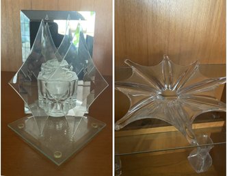 VINTAGE BACCARAT CENTERPIECE BOWL AND MIRRORED GLASS CANDLE HOLDER
