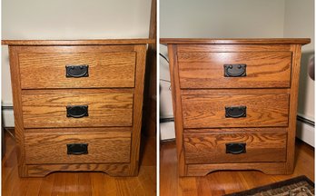 Pair Of Mission Oak Three-Drawer Night Stands