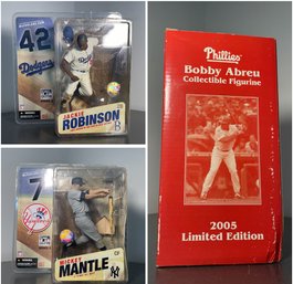 JACKIE ROBINSON, MICKEY MANTLE AND BOBBY ABREU FIGURINES