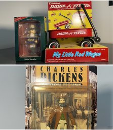 COLLECTION OF VINTAGE NOVELTY FIGURINES AND RADIO FLYER WAGON