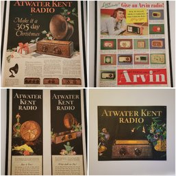 COLLECTION OF 3 VINTAGE RADIO ADS AND 1 TIN SIGN