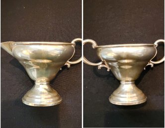 WEIGHTED STERLING SILVER HARNEY SUGAR BOWL AND CREAMER
