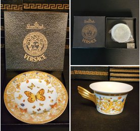 6 ROSENTHAL VERSACE 18 CM IKARUS LE JARDIN DE VERSA BREAD PLATES AND 6 TEA CUPS WITH MATCHING SAUCERS