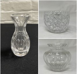3 PC SET OF CLEAR CUT CRYSTAL GLASSWARE