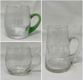 PR OF GERMAN WINE TASTING GLASSES AND ETCHED CRYSTAL GLASS CREAMER