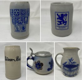 ASSORTED COLLECTION OF STONEWARE AND PEWTER MUGS