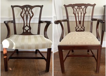 2 INDIVIDUAL MAHOGANY STRAIGHT LEG CHIPPENDALE ARM CHAIRS