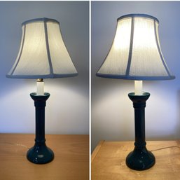 PR OF BLUE GREEN GLASS TABLE LAMPS