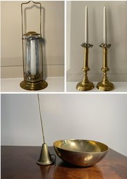 COLLECTION OF BRASS CANDLE HOLDERS AND ACCESSORIES