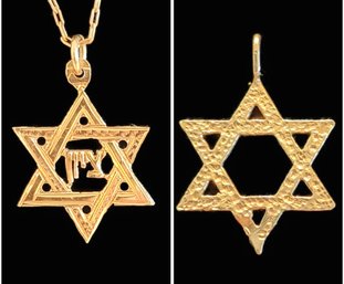 18' 14KT GOLD CHAIN WTH 14KT GOLD 1/2 INCH AND 3/4 INCH STAR OF DAVID PENDANTS