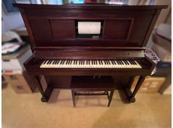 CABLE AND SONS UPRIGHT PLAYER PIANO (CIRCA 1920) WITH ABOUT 70 PLAYER ROLLS