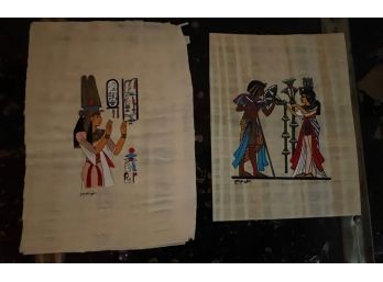 TWO EGYPTIAN PAINTINGS ON PAPYRUS - UNFRAMED