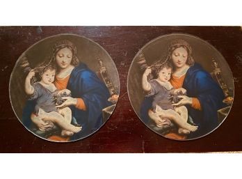 BEAUTIFUL PAIR OF TRANSLUCENT GLASS PRINTS 'MOTHER MARY WITH BABY JESUS'