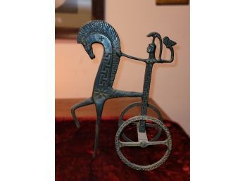 1970'S BRONZE ETRUSCAN HORSE AND CHARIOT SCULPTURE IN THE STYLE OF FREDERICK WEINBERG