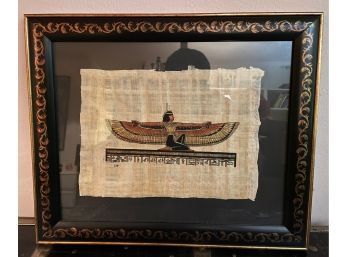 EGYPTIAN PAINTING ON PAPYRUS OF GODDESS 'ISIS' ON GOLD LEAF FRAME