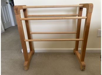 Wood Blanket Caddy / Quilt Rack With Upholstered Foot Stool