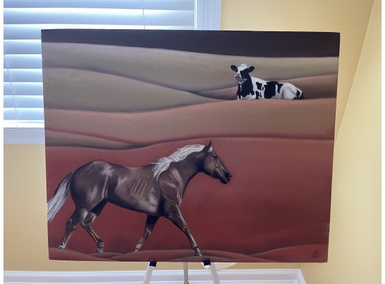 ORIGINAL ART BY BRUCE WITHERS 'RUNNING HORSE AND RESTING COW'