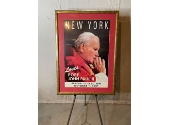 GOLD GILT FRAMED COMMEMORATIVE POSTER OF 'POPE JOHN PAUL II' 1995