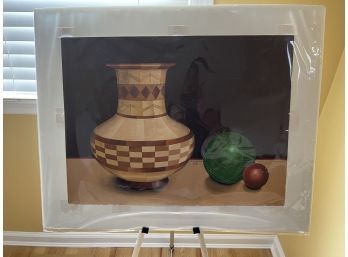 ORIGINAL ART BY BRUCE WITHERS 'WOODEN VASE, GREEN AND RED BALLS'
