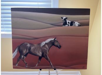 ORIGINAL ART BY BRUCE WITHERS 'RUNNING HORSE AND RESTING COW'