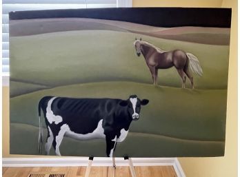 ORIGINAL ART BY BRUCE WITHERS 'COW AND HORSE ON GREEN PASTURE'