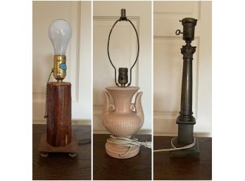 3 PC COLLECTION OF TABLE LAMPS WITHOUT SHADES