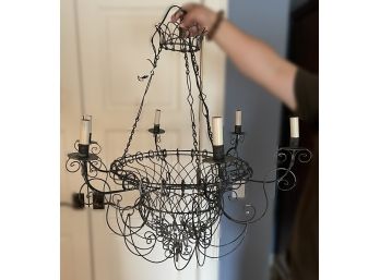 1950'S 6 LIGHT FRENCH WIRE BASKET CHANDELIER