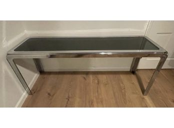 MCM CHROME CONSOLE TABLE WITH SMOKED MIRROR TOP