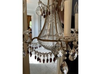 VINTAGE BRASS AND CRYSTAL 4 LIGHT ITALIAN CHANDELIER
