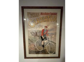 FRAMED VINTAGE POSTER FOR CYCLES GLADIATOR BICYCLES